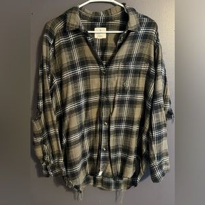 Dark green distressed flannel